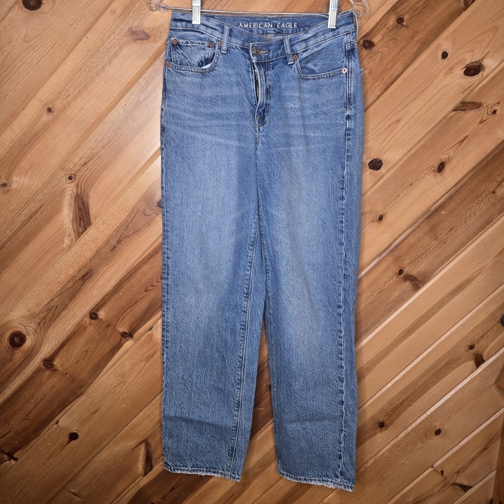American Eagle Womens Blue Sz 6 Reg Baggy Jean Straight Leg Crossover Waist